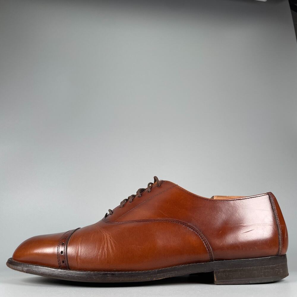 GH Bass & Co Men's Size 9.5 D Brown Leather Casual Cap Toe Dress Shoe Oxford GUC